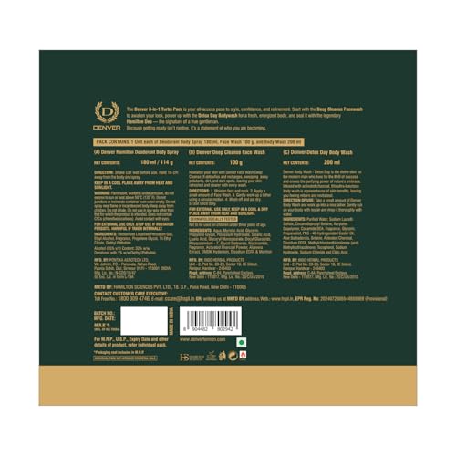 Image of DENVER 3 IN 1 Turbo Pack - 200ML Detox Bodywash, 100GM Deep Cleanse Facewash, 180ML Hamilton Deodorant