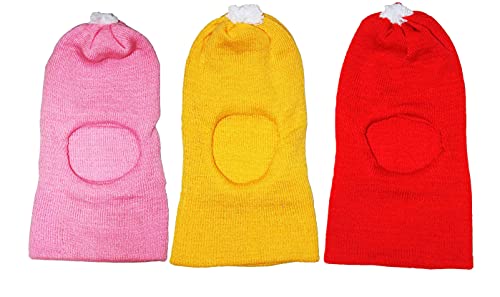 Image of Okara Kids Comfort Colourful Winter Woollen Monkey Cap Pack of 2 (Red,Pink, 1-2 Years)