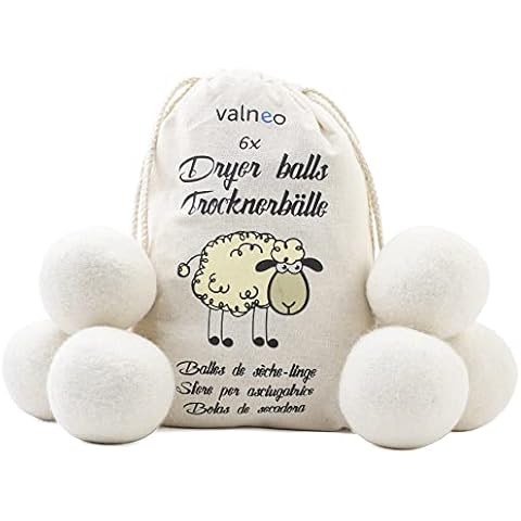 VALNEO 6 Dryer Balls 100% Made from Natural Sheep Wool - for Tumble dryers, Gentle to Your Laundry, Saves time and Energy, Wool Dryer Balls Cover