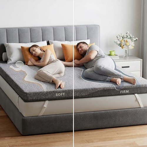 PERLECARE Dual Firmness Mattress Topper Queen, 3 Inch Firm Bed Topper with Split Soft & Firm Zones,...
