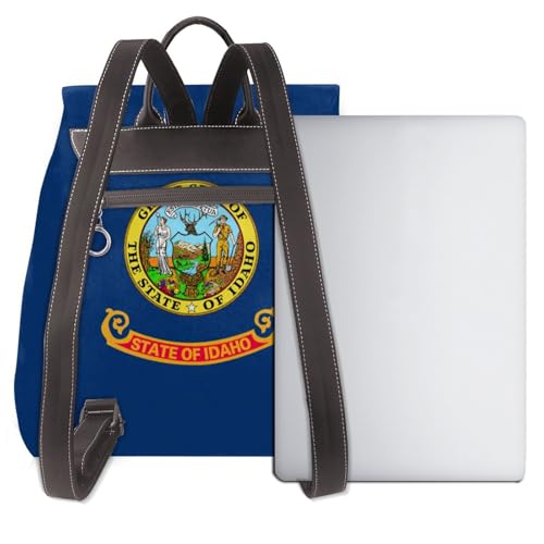 Sac à dos campus et randonnée en cuir noir avec imprimé drapeau de l'Idaho