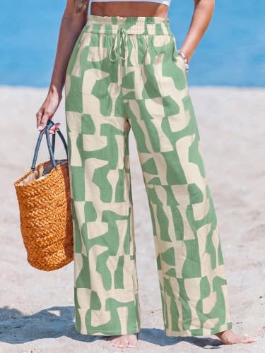 Image of CUPSHE Women's Wide Leg Beach Pants - Tropical Floral with Pockets Plus Size Casual Flowy Vacation Bottoms