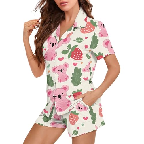 Image of Pjs Womens Short Sleeve Button Down Pajamas Set Two-Piece Nightwear with Pockets