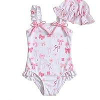 WKTRSM Badeanzug für kleine Mädchen – Einteiliger Baby-Badeanzug mit Sonnenhut – Niedliche Strand-Bademode – Schnell trocknender Badeanzug für Kinder von 3 bis 36 Monaten
