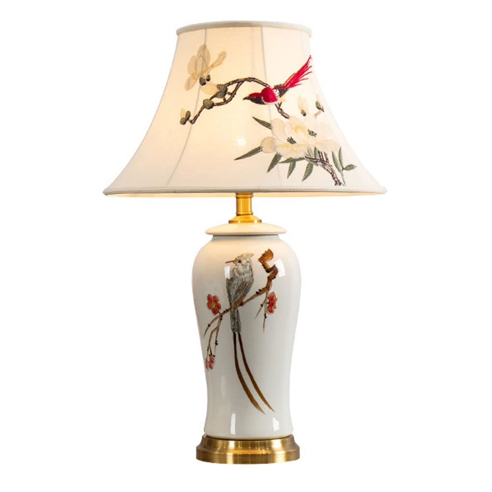 SGKOMN Hand-Painted Classical Ceramic Table Lamps Home Bedroom Hand Painted Flowers Traditional Bedside Desk Nightstand Lamp For College Bookcase
