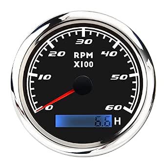 RYSJM 85mm Marine Tachometer Gauge – 0-3000 RPM With LCD Hour Meter, Red Backlight, IP67 (9-32V)