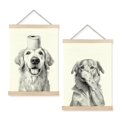 Nipil Funny Dog Golden Retriever Bathroom Decor Gifts Wall Art,