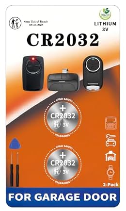 BBXSA Garage Door Opener Battery - CR2032 Button Lithium 3V (Pack of 2)