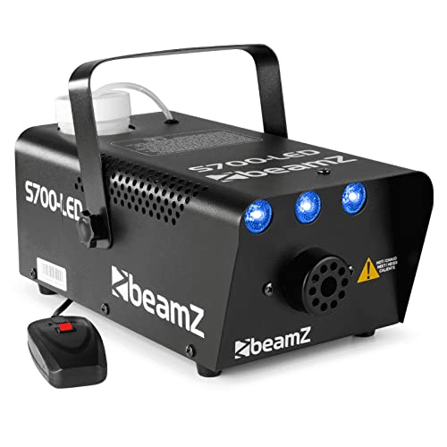 Beamz S 700 LED H   Máquina de humo con leds azules para generar efecto hielo, 700w, genera 75m3 de humo por minuto, mando a distancia con cable de 3m, calentamiento rápido, perfecto para eventos