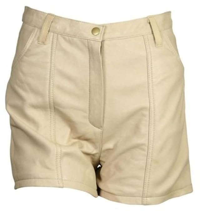 Leather Trend Mens Shorts Lambskin Leather Beige Color Adorable Sports Gym Workout Running Shorts LTMS23