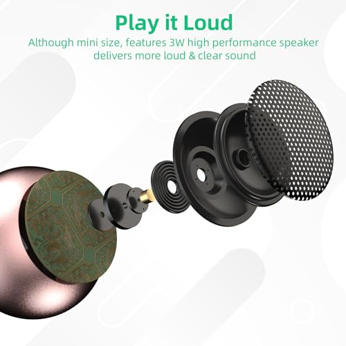 SEVENKA 2 Mini Speakers Bluetooth, 3W Small Portable Wireless Speaker with Lanyard, Water Resistant, Wireless Stereo Pairing, Rechargeable Metal Mini Bluetooth Speakers for Phone, Tablet-Pink