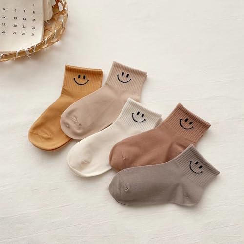 Baby Toddler Mesh Socks with Smiley Faces, Boys Girls White Breathable Summer Kids Ankle Socks,5 Pack3