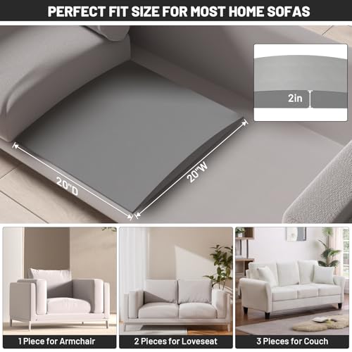 FoamJoy Couch Cushion Support for Sagging Seat - 20\" x 20\" High-Density Curved Foam Sofa Cushion Support Board, Couch Supporter for Under The Cushions, Grey Set of 3 - Thumbnail 2