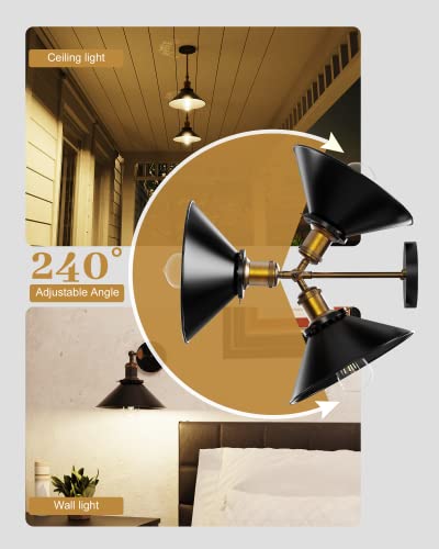 Jackyled Wall Sconces Set Of 2 Ul-Listed, Hardwired Bronze And Black Vintage Wall Light, 240 Degree Adjustable Swing Arm Wall Lamp For Bedroom Kitchen (Included E26 Bulbs) #TOP4