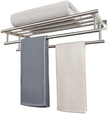 RTCUL Bathroom Towel Rack with Double Towel Bar 24 Inch Bathroom Hotel Shower Shelf SUS304 Stainless Steel Modern Wall Mounted Holder Brushed Nickel