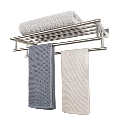 RTCUL Bathroom Towel Rack with Double Towel Bar Bathroom Hotel Shower Shelf SUS304 Stainless Steel 24 Inch Modern Wall Mounted Holder Brushed Nickel