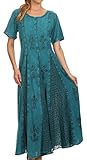 Sakkas Hailey Cap Sleeve Caftan Long Embroidered Stonewashed Dress