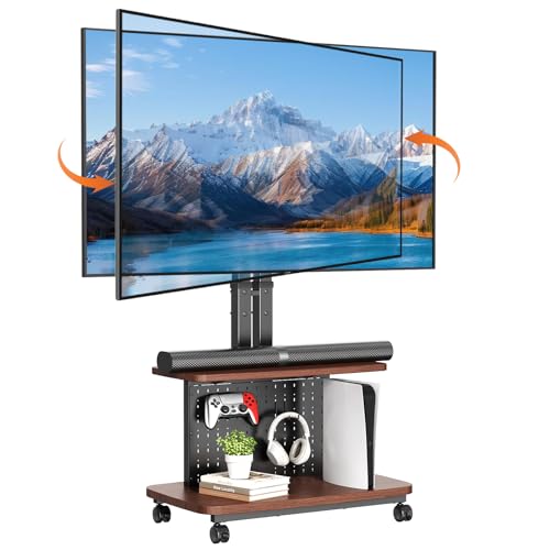 BEISHI Mobile TV Cart on Wheels,Height Adjustable Rolling TV Stand for 32-85 inch TVs,with 5-Level Lift,35° Swivel,Portable Media Cart for Office,Outdoor