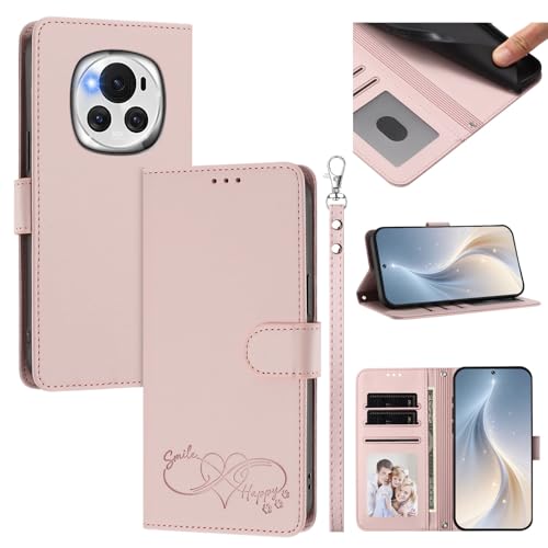 Jiajihua Cover Compatible with Honor Magic6 Phone Case【Card Cash Slot Wallet Design Flip Kickstand Drop Protection】 Pink