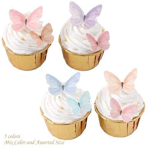 58Pcs Edible Butterflies Cake Toppers Wafer Paper Butterfly for Cake Cupcake Decorations Colorful Small Pastel Cupcake Topper for Wedding Birthday Baby Shower Cake Decoratings(Mix Color & Size) — view 5