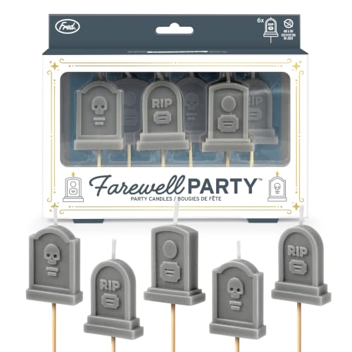 Genuine Fred Farewell Party Tombstone Birthday Candles – Set of 6 Gravestone Cake Toppers with Wooden Picks – Fun Candles for Milestone Birthdays, Retirements, and Halloween