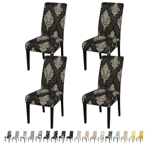 JQinHome Dining Chair Slipcover, High Stretch Removable Washable Chair Seat Protector Cover Set of 4,Chair Covers for Dining Room, Kitchen,Home Party,Wedding Ceremony(Luxe Black, 4PC)