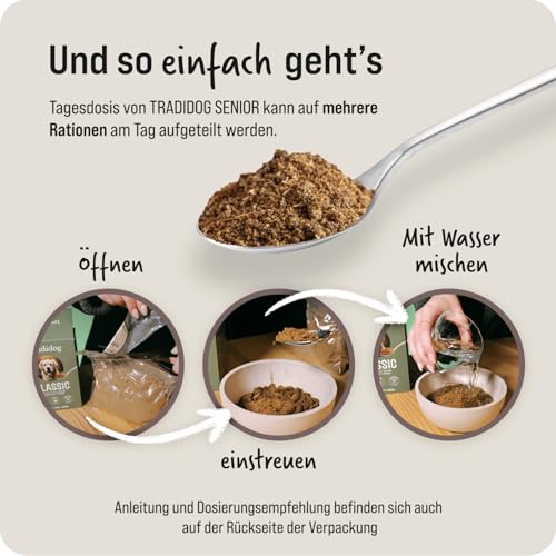 Tradidog Senior Futtertopping - Alternative zu Gelenktabletten, Gelenkpulver, Teufelskralle und Grünlippmuschel Hund - Omega 3 für Gelenk- und Knochenschutz, gegen Arthrose 2x350g, 30-60 Tage Vorrat