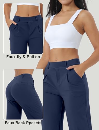 Image of Wide Leg Work Pants for Woman Stretchy Office Slack Dress Pants Business Trousers with Pockets