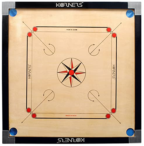 Image of KORNERS Carrom Board with Striker, Coins and Powder, Multicolor| (Large Round 32 Inches 00)