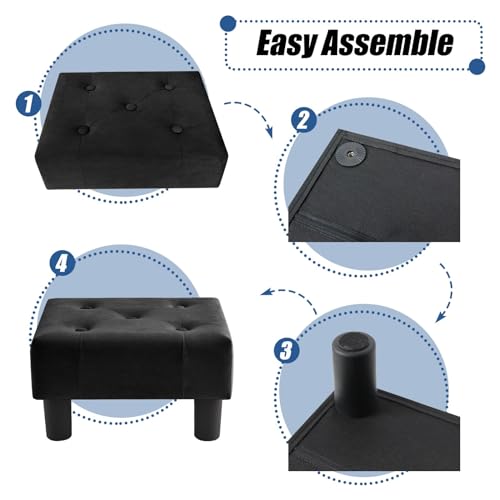 BRIAN & DANY Small Foot Stool, Velvet Foot Stools with Legs, Stable Small Footstool for Living Room, Black