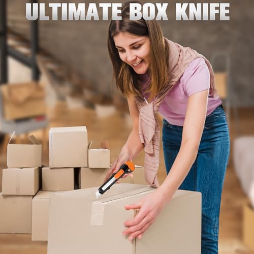 Image of Retractable Utility Knife, 8 Pack Box Cutters with 18mm Snap-Off Blade for Paper, Plastic, Cardboard