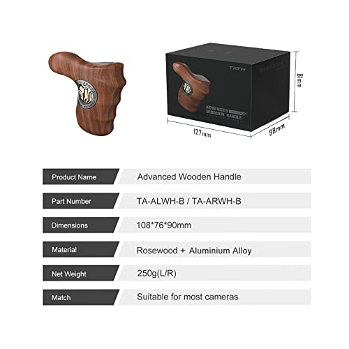 Image of Tilta Advanced Left Side Wooden Handle (ARRI Rosette - Type X) | Black Walnut Wood & Aluminum Alloy Build | Quick Release Button