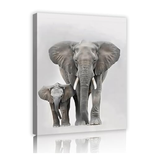 Peinture d'éléphant noir et blanc pour salon tableau safari africain 50x70