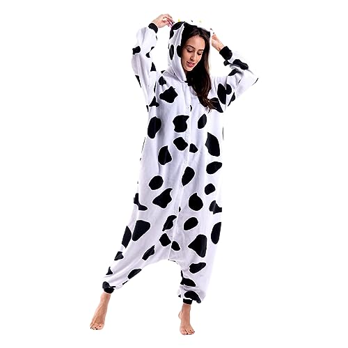 PDYLZWZY - Costume da cartone animato unisex per adulti, Halloween, Natale, pigiama, tuta, salopette, pigiama di peluche Cosplay, Cow, S