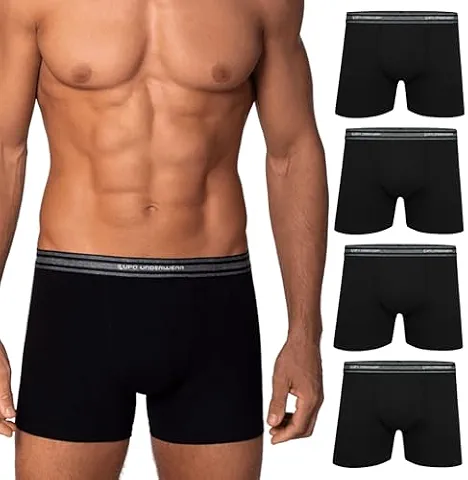 LUPO Kit 4 Cuecas Boxer Masculinas Algodão Macio Confortável Box Original, 4 Preto, G