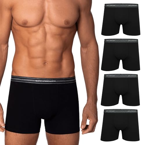 LUPO Kit 4 Cuecas Boxer Masculinas Algodão Macio Confortável Box Original, 4 Preto, M