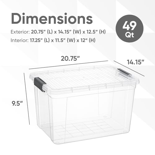 Image of Superio 49 Quart Clear Plastic Storage Boxes with Lids, Stackable Organizer Containers, BPA-Free Storage Bins for Home, Office, School & Dorm, 10 Pack