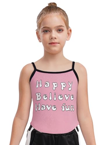 Kids Girls Letter Print Tank Top Sleeveless Spaghetti Strap Vest Stretch Undershirts Crewneck Summer Tee Shirts