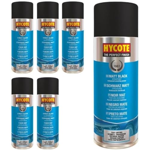 Hycote Matt Black Spray Paint 400ml X 6 (pack of 6) – Flat Non-Reflective Black Acrylic Finish – UV Resistant – Quick Drying – For Metal, Plastic, Automotive Parts