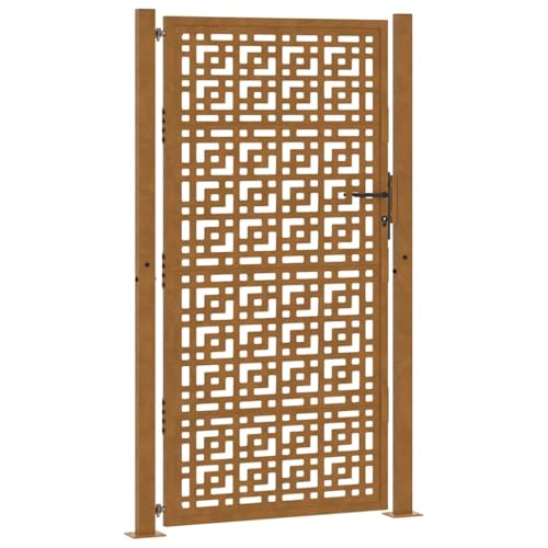 vidaXL Puerta de jardín diseño en cruz de acero desgastado 100x200 cm, puerta de cerca, puerta exterior, puerta de metal, puerta de seguridad