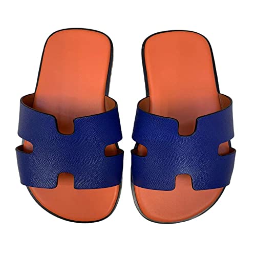 Image of Mengchengying Mens Casual Comfortable Lightweight Fashion Genuine Leather Slip Slide Indoor and Outdoor Open Sandal Anti Slip Cushion Support