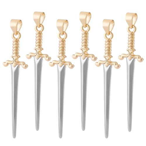 Image of AHANDMAKER 6Pcs Sword Charms, Brass Long Swords Charm for Men Women 42mm Golden Silver Dagger Dangle Pendants for Jewelry Making DIY Necklaces Bracelets Earrings Bookmarks Crafts Supplies