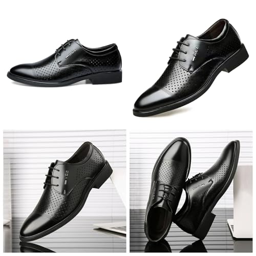 Mens Breathable Hollow Leather Lace Up Dress Oxford Shoes Casual Low Top Lightweight Round Toe Shoes for Formal Business Party Walking Shoes2