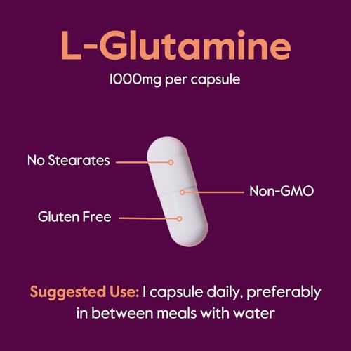 BESTVITE L-Glutamine 1000mg per Capsule (240 Capsules) - Free Form - No Stearates - No Fillers - Gluten Free - Non GMO