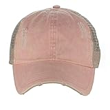 D&Y Ponyflo Ponytail Messy High Bun Distressed Adjustable Trucker Baseball Cap, Dusty Pink
