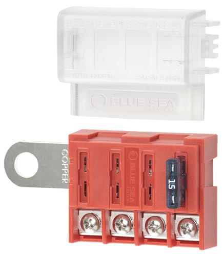 Blue Sea Systems ST Blade Battery Terminal Fuse Block 4 Way Circuit with Cover, 100 Amps, 5023