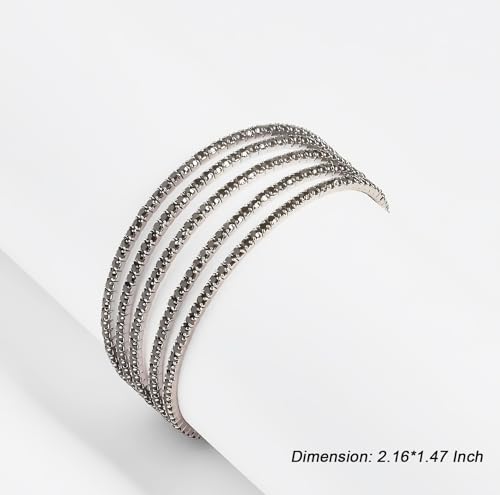 Jojomina Black Bracelets for Woman Multilayer Rhinestone Cuff Bracelet Costume Jewelry for Prom Pageant Party Wedding4