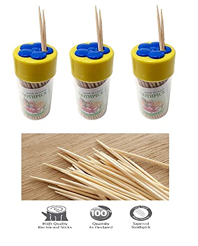 SSKR Premium 2 Side Wooden Toothpick - Bamboo Toothpicks (Pack of 3 Box) 75 Pieces/Pack = Total 225 Pieces