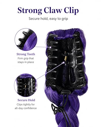 Image of Rose bud Purple Braid Ponytail Extension 40 Inch Long Braided Detachable Ponytail for Women Halloween Cosplay