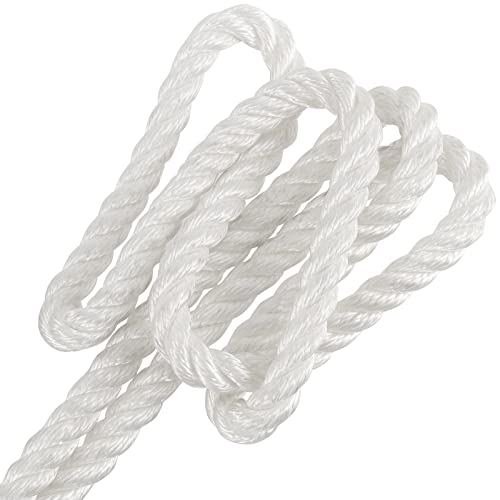 KOHAND 1/2 Inch 100 Ft White Polyester Rope, 3 Strand Braided Polyester Rope, Strong Pulling Rope for Marine, Commercial, DIY Crafts